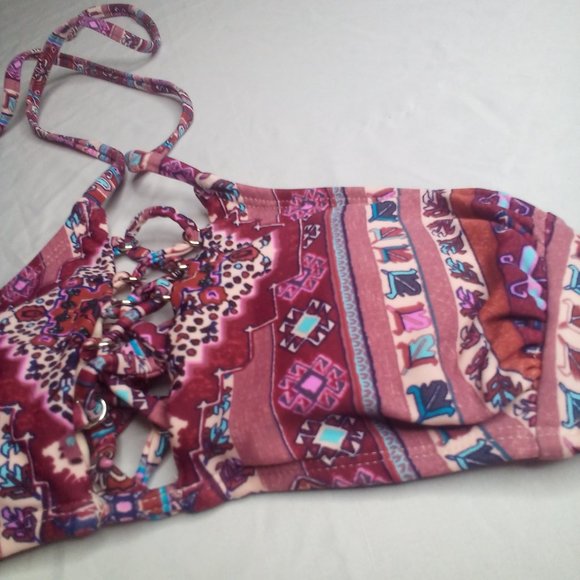 Xhilaration Swim Bikini Top XS Strappy Patterned Pink Purple - Picture 6 of 15